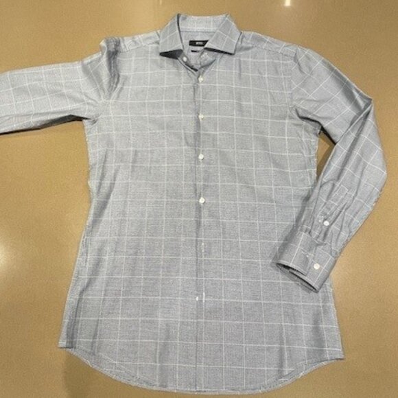 New HUGO BOSS NAVY BLUE & WHITE Dress Shirt, 100% Cotton, Size 38/15 SLIM FIT - Picture 3 of 6